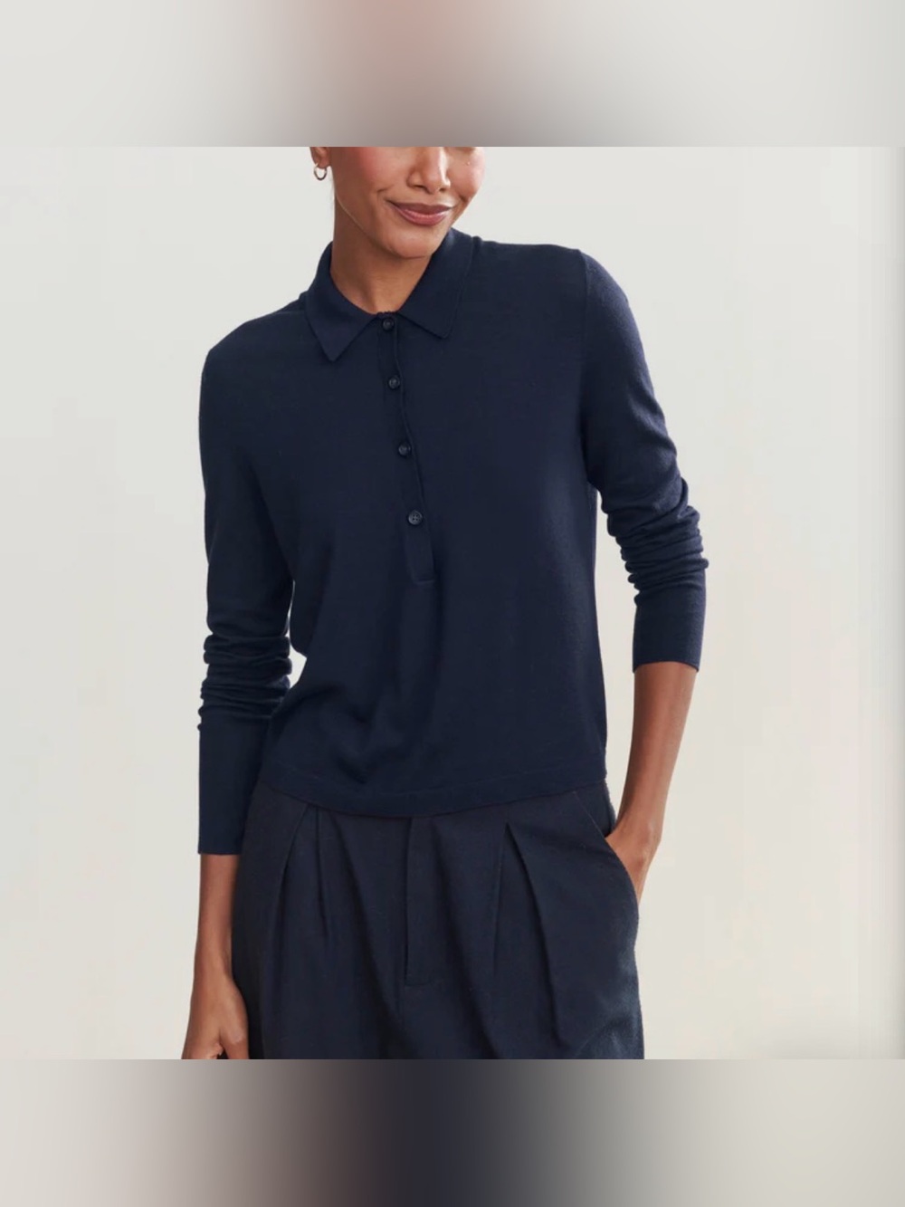 Jenni Kayne Grayson Sweater Pullover Polo Womens S Navy Blue 100% Merino Wool